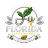 Logo for Florida Tea and Honey featuring a leaf, honeycomb, and leaves.